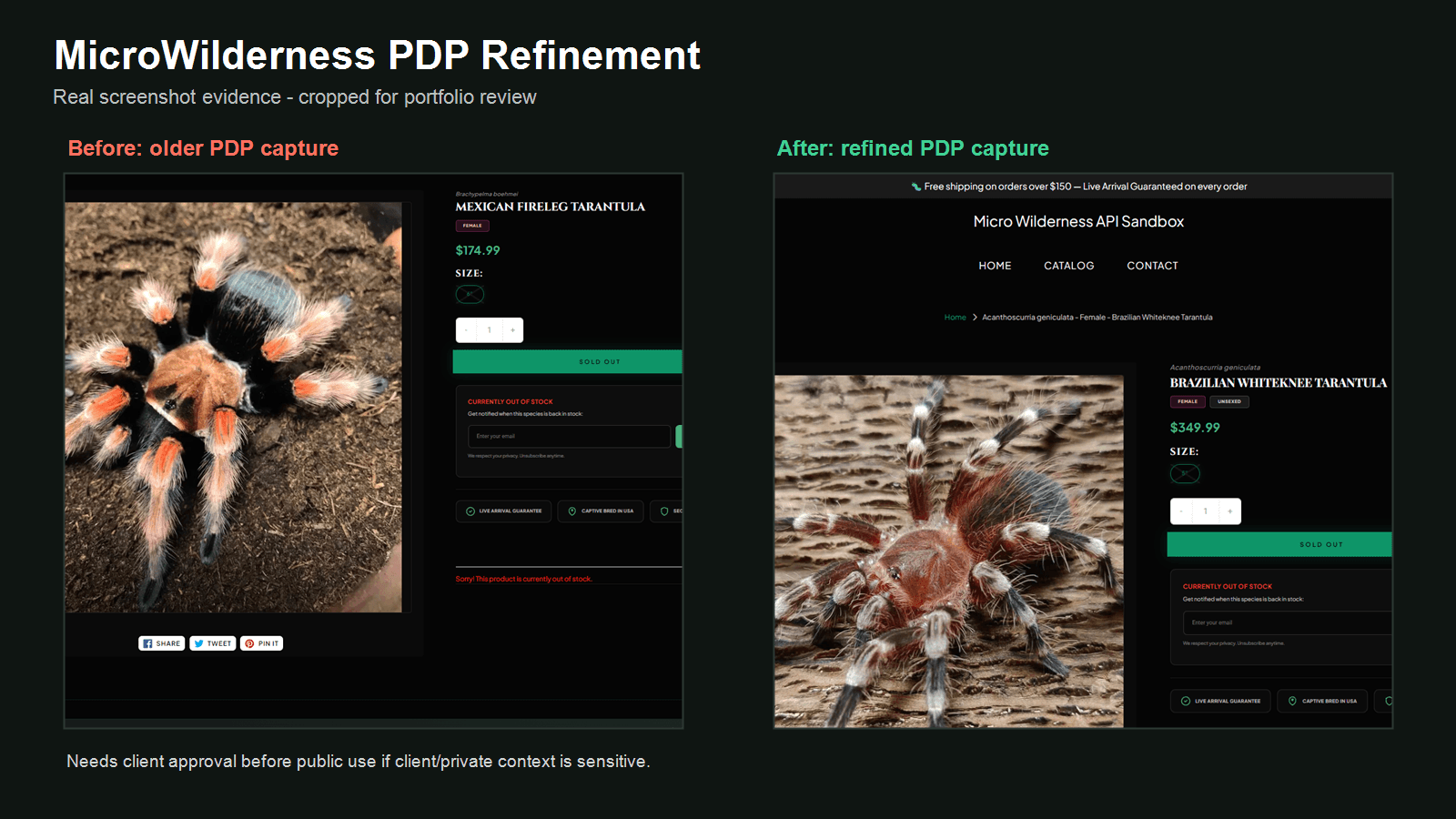 MicroWilderness product-page experience before and after refinement